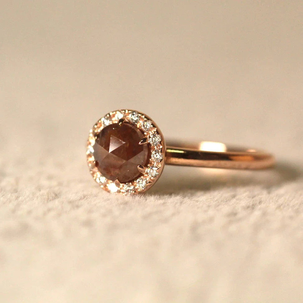 Brown Salt & Pepper Rose Cut Diamond Engagement Ring by VicStoneNYC Fine Jewelry