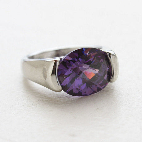 Vintage Ring Amethyst Swarovski Crystal Ring 18k White Gold Silver  R4668 by PVD Vintage Jewelry