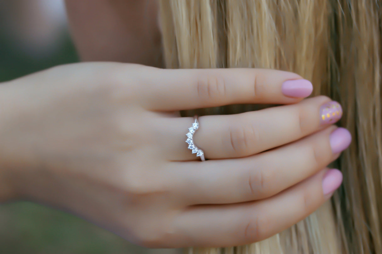 14k Gold Wedding Ring For Women/ Wedding Band/ Stacking Antique matching wedding band, Vintage promise wedding ring/ Curved Moissanite Band by Gemsandkarats