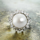 Vintage Ring 1970s Pearl Bead and Swarovski Crystal Ring 18k Gold  #R1782 by PVD Vintage Jewelry