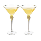 Diamond Collection 2 Piece Stemmed Martini Set - Rhinestone For Drinking Martinis, Manhattans, Vodka, Gin, Cocktails Gold Accent Cocktail Glasses, Perfect For Any Bar or Party 10oz - Swarovski Style by The Wine Savant