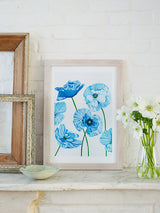 Art Print:  Blue Poppies on Pale Grey by India & Purry