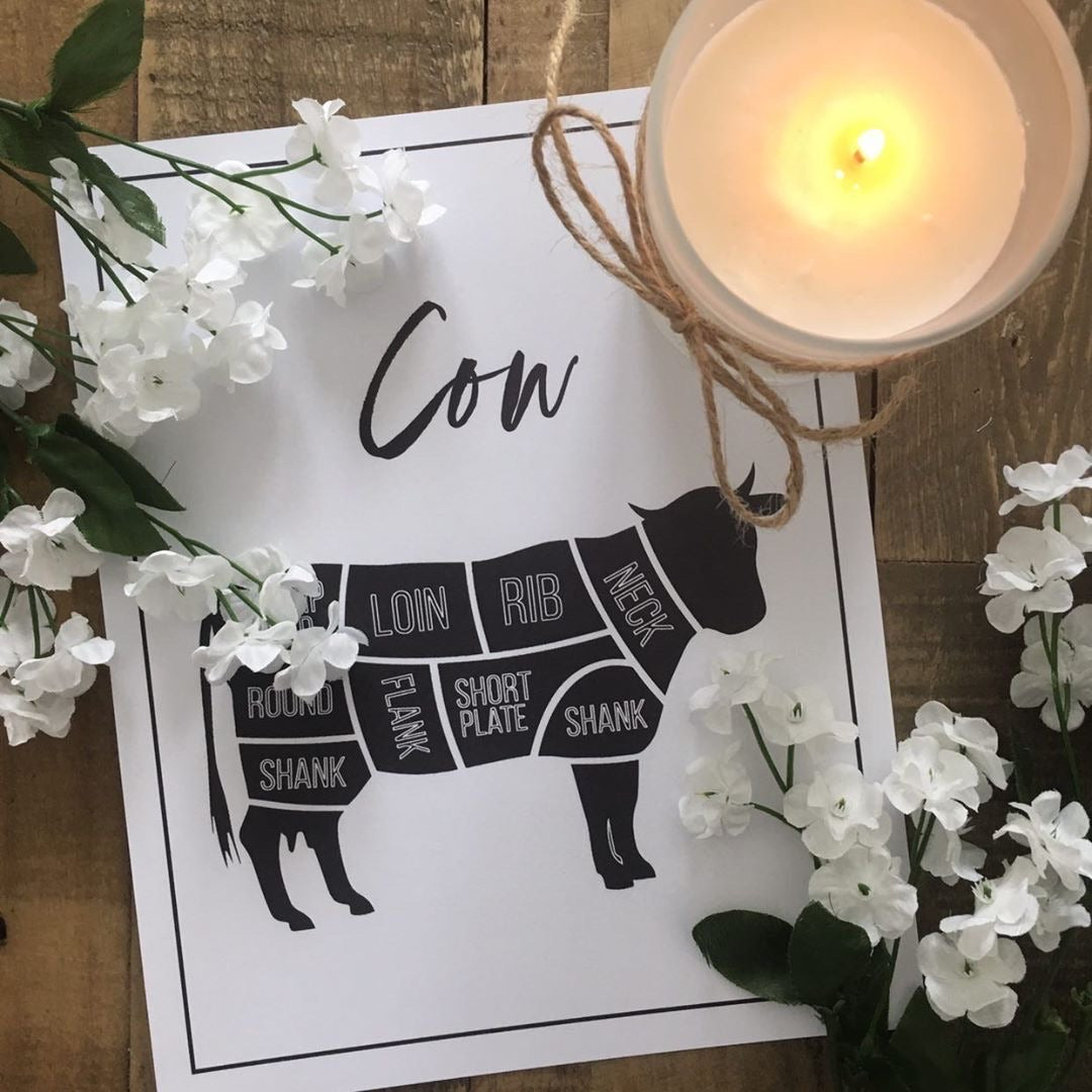 Cow Beef Cuts Simple Cool Kitchen Wall Decor Print by WinsterCreations™ Official Store