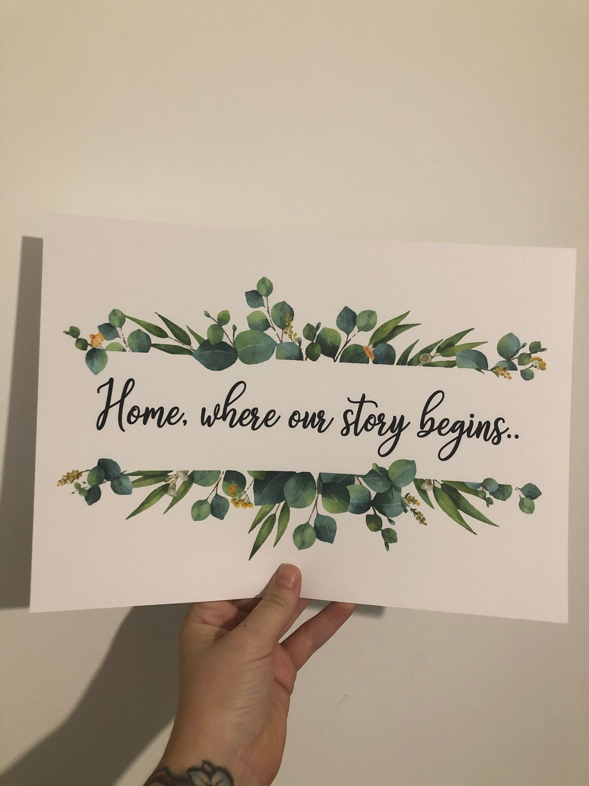 Home,Where Our Story Begins Green Eucalyptus Floral Landscaped Wall Decor Print by WinsterCreations™ Official Store