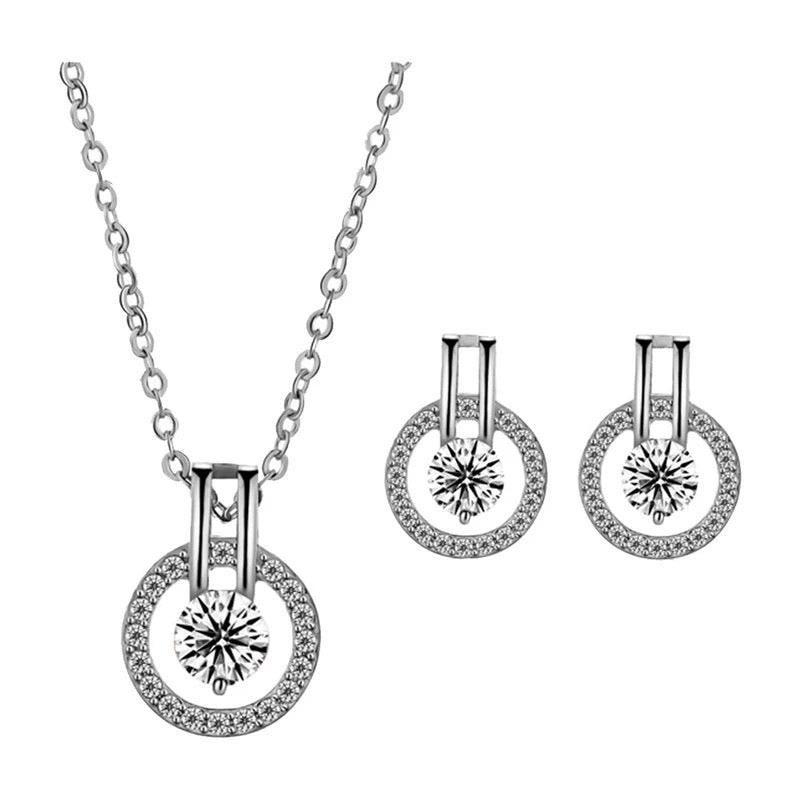 Silver Cubic Zirconia Necklace and Earring Set for Women by Hollywood Sensation®