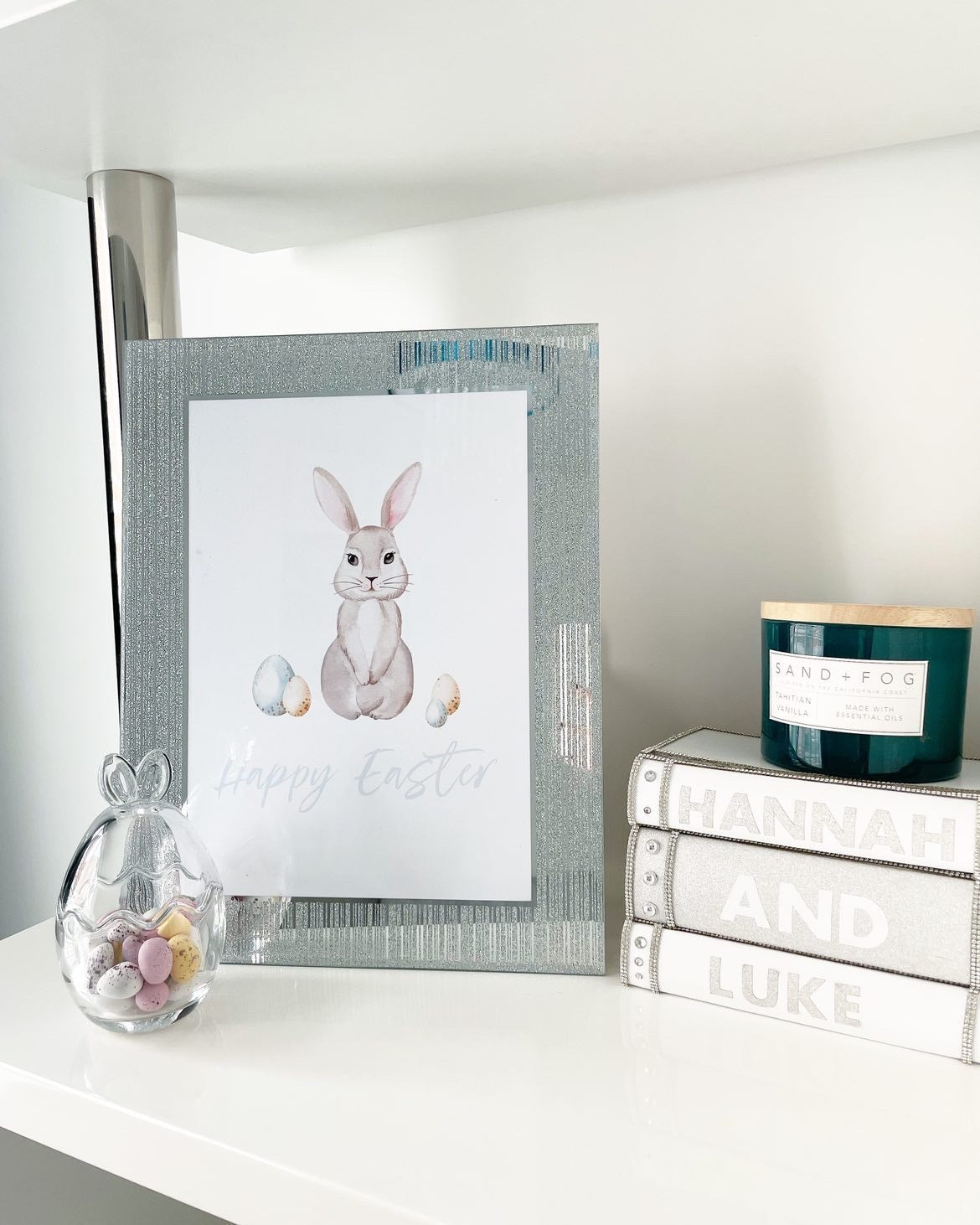 Personalised Blue Wording Bunny Eggs Easter Spring Seasonal Wall Home Decor Print by WinsterCreations™ Official Store