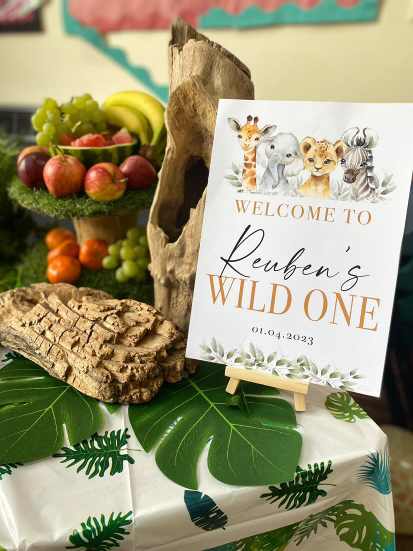 Wild One Any Name & Date Wild Safari Animals Birthday Party Decor Print by WinsterCreations™ Official Store