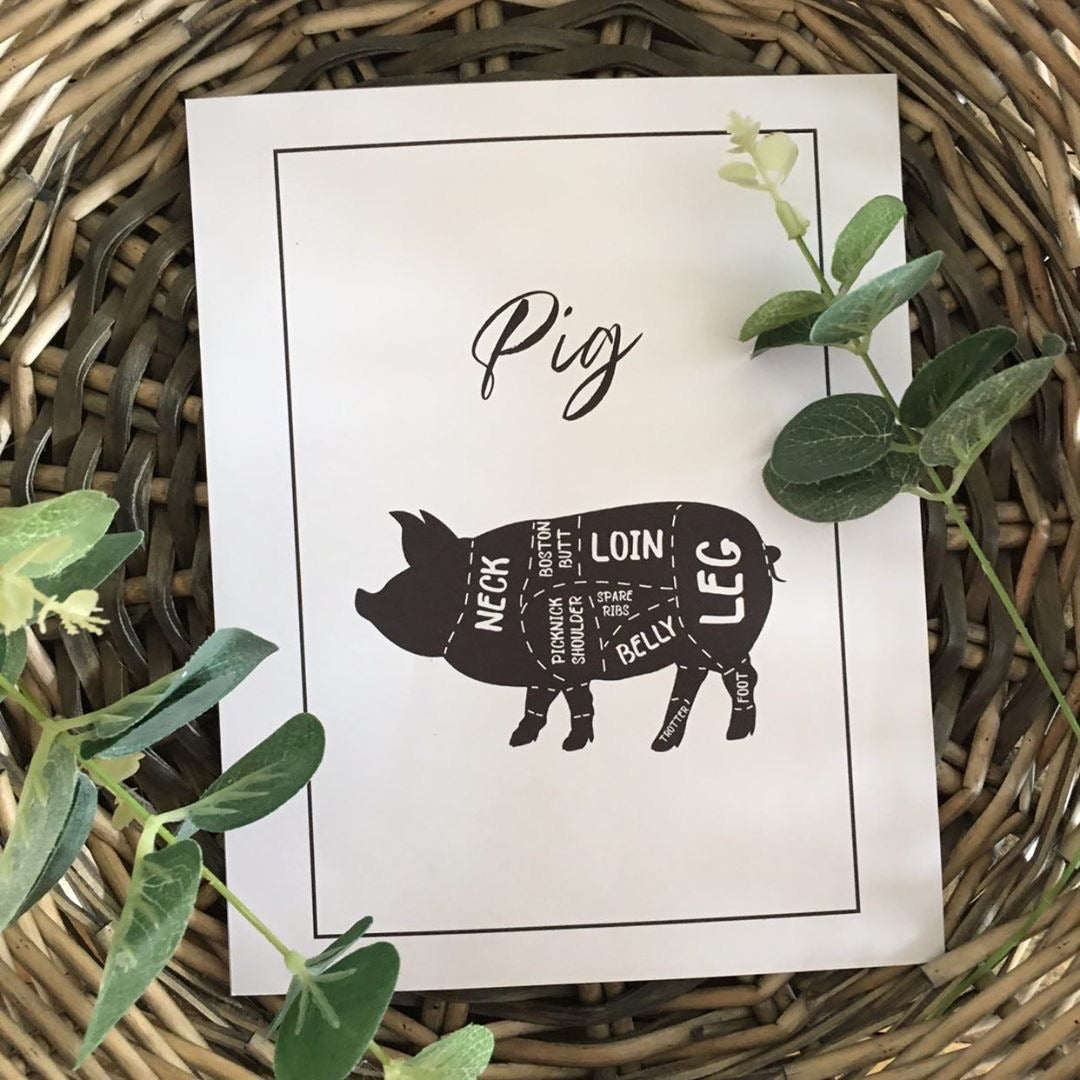 Pig Pork Cuts Simple Cool Kitchen Farmhouse Wall Decor Print by WinsterCreations™ Official Store