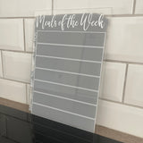 Meals Of The Week Menu Food Meal Planner Painted A4 Clear Acrylic Wipeable Sign With Drywipe Pen by WinsterCreations™ Official Store