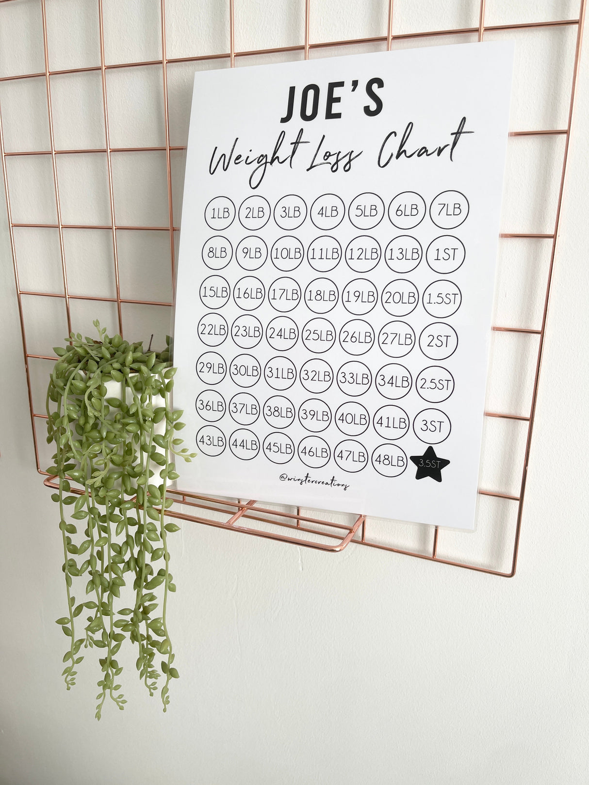 Personalised Name A4 Black & White Weight Loss Chart Tracker Print - st. lb Units - Laminated With Stars by WinsterCreations™ Official Store