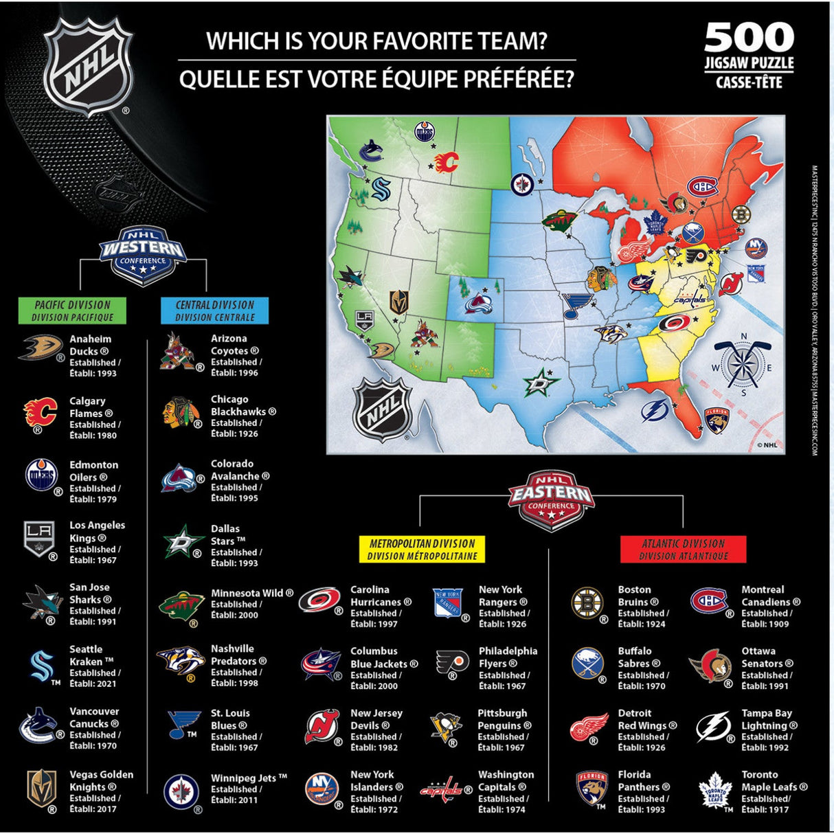 NHL - League Map 500 Piece Jigsaw Puzzle by MasterPieces Puzzle Company INC