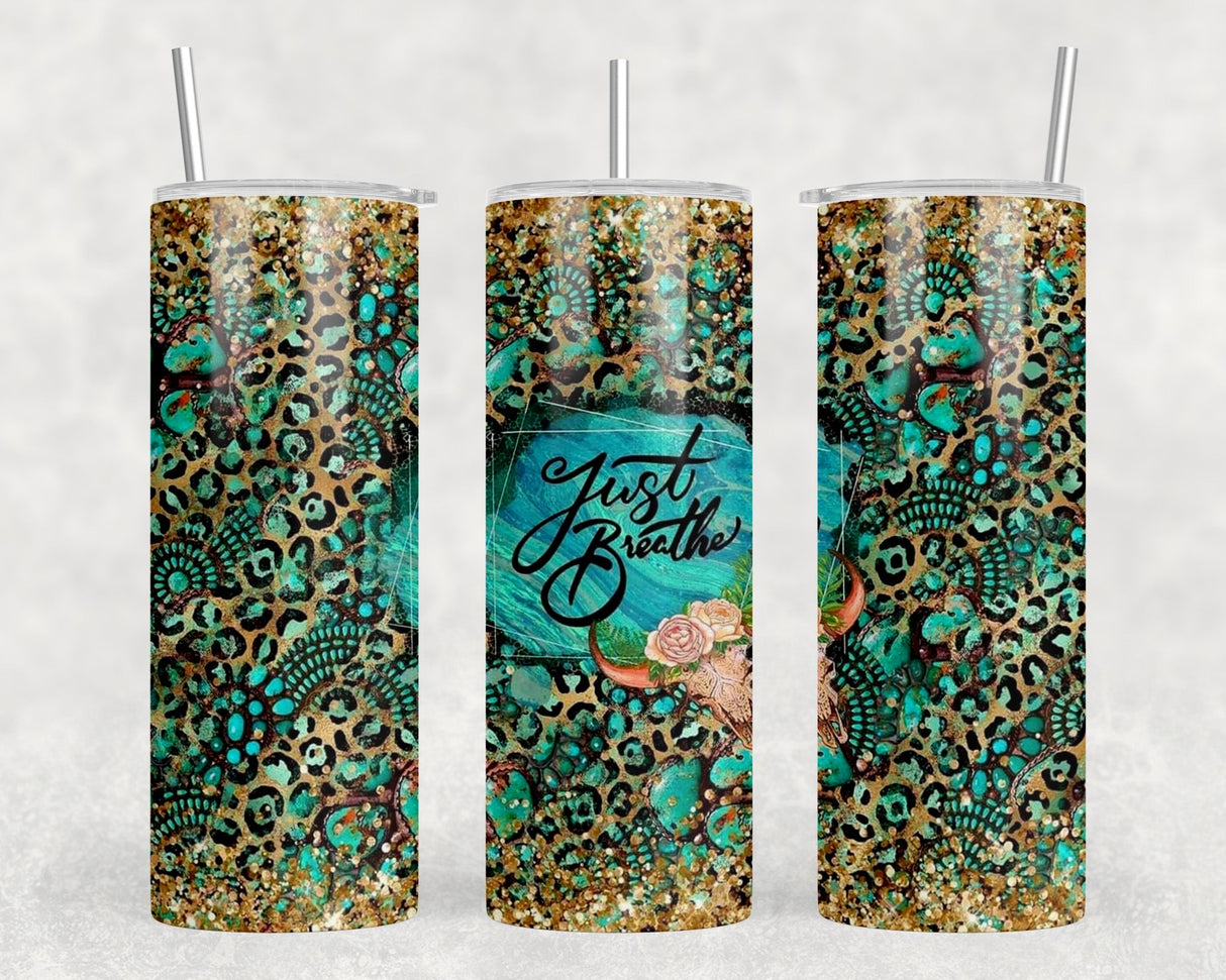 Just Breathe Bull Skull - 20 oz Steel Skinny Tumbler - Optional Blue Tooth Speaker - Speaker Color will Vary by Rowdy Ridge Co