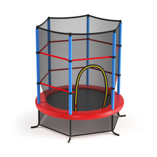 55 Inch Kids Recreational Trampoline Bouncing Jumping Mat with Enclosure Net-Navy