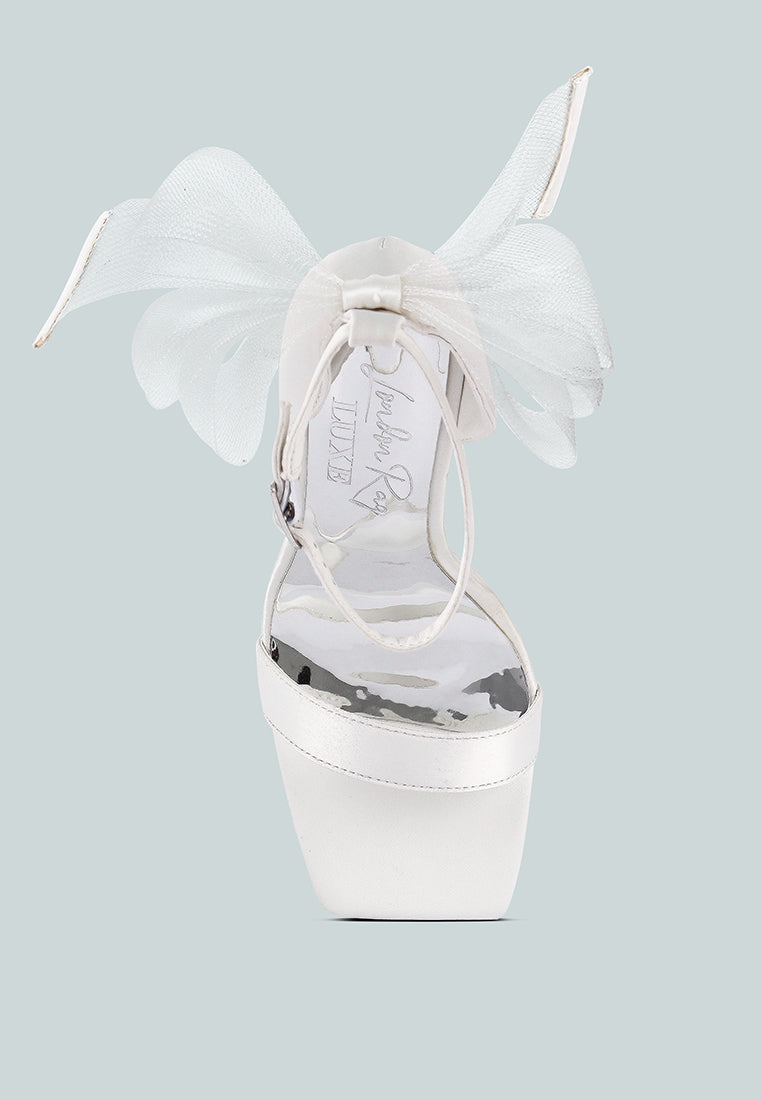 kiri satin clear high heeled bow sandals by London Rag