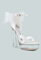 kiri satin clear high heeled bow sandals by London Rag