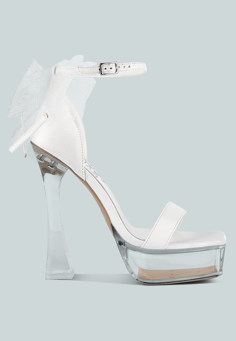 kiri satin clear high heeled bow sandals by London Rag