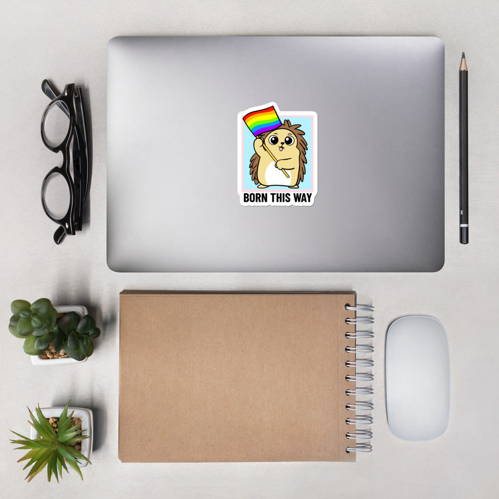 Born this Way LGBT Pride Cartoon Porcupine Bubble-free stickers by Proud Libertarian