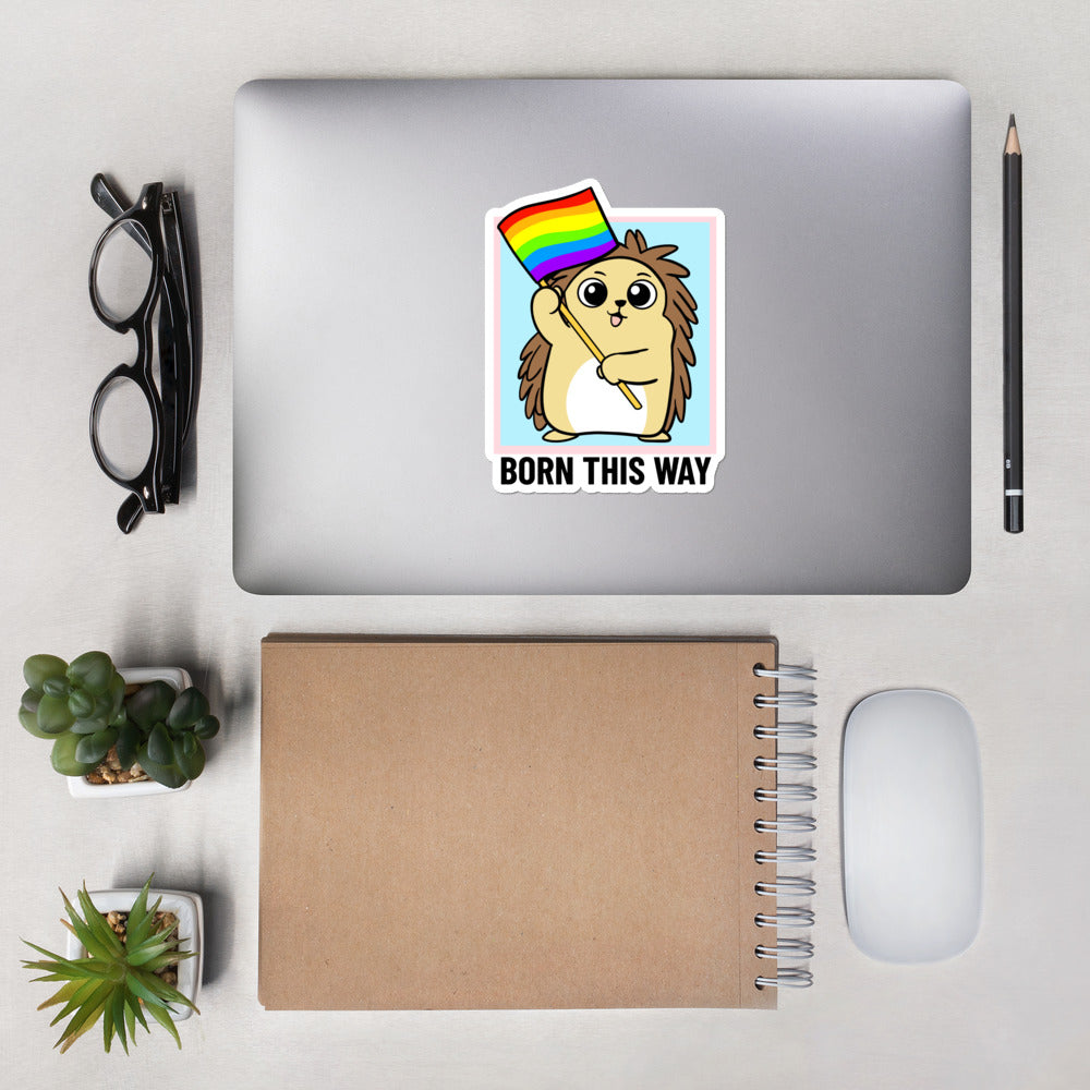 Born this Way LGBT Pride Cartoon Porcupine Bubble-free stickers by Proud Libertarian