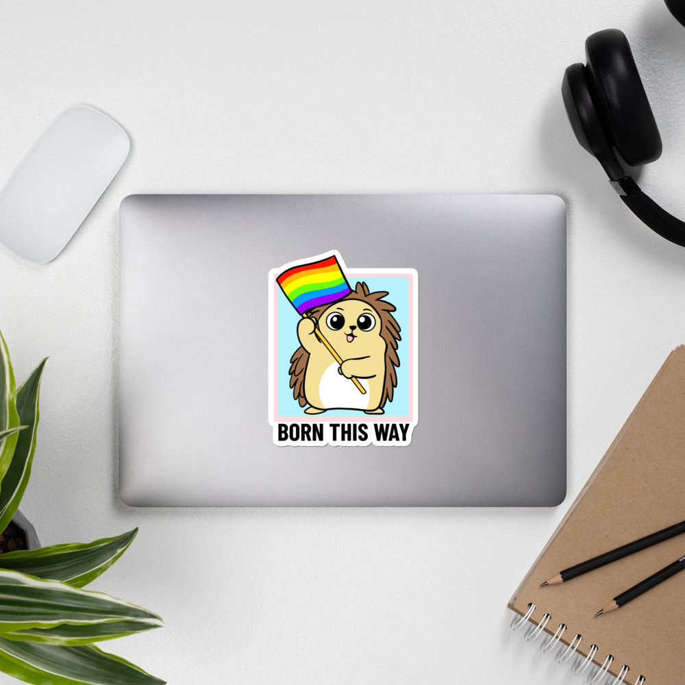 Born this Way LGBT Pride Cartoon Porcupine Bubble-free stickers by Proud Libertarian