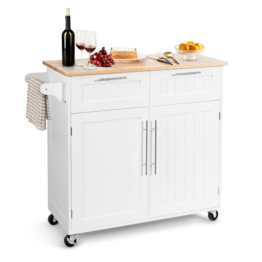 Heavy Duty Rolling Kitchen Cart with Tower Holder and Drawer-White