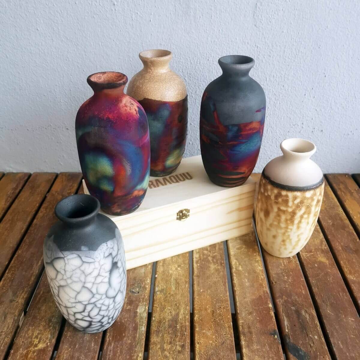 Koban Ceramic Raku Pottery Vase with Gift Box by RAAQUU