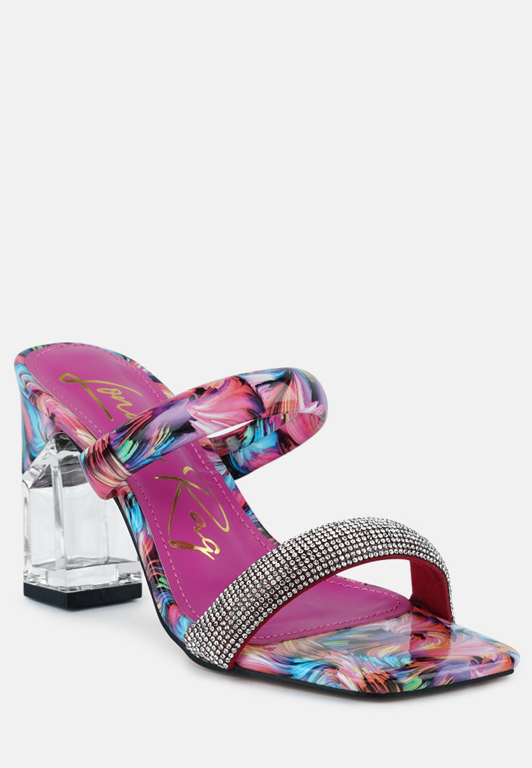 krypton marble print clear block heel sandals by London Rag