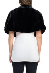 Nina Leonard Crew Neck Cape Sleeve Embellished One Button Solid Faux Fur by Curated Brands