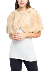 Nina Leonard Crew Neck Cape Sleeve Embellished One Button Solid Faux Fur by Curated Brands