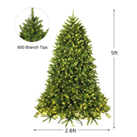 Premium Hinged Artificial Fir Christmas Tree with LED Lights-5 ft