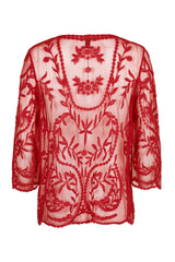 Nine Leonard V-Neck Open Front 3/4 Sleeve Floral Embroidered Mesh Cardigan by Curated Brands