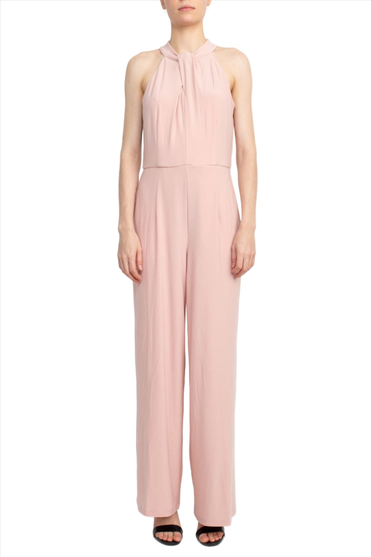 Nina Leonard Crossed Neck Sleeveless Keyhole Back Solid Jersey Jumpsuit by Curated Brands