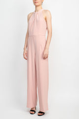 Nina Leonard Crossed Neck Sleeveless Keyhole Back Solid Jersey Jumpsuit by Curated Brands