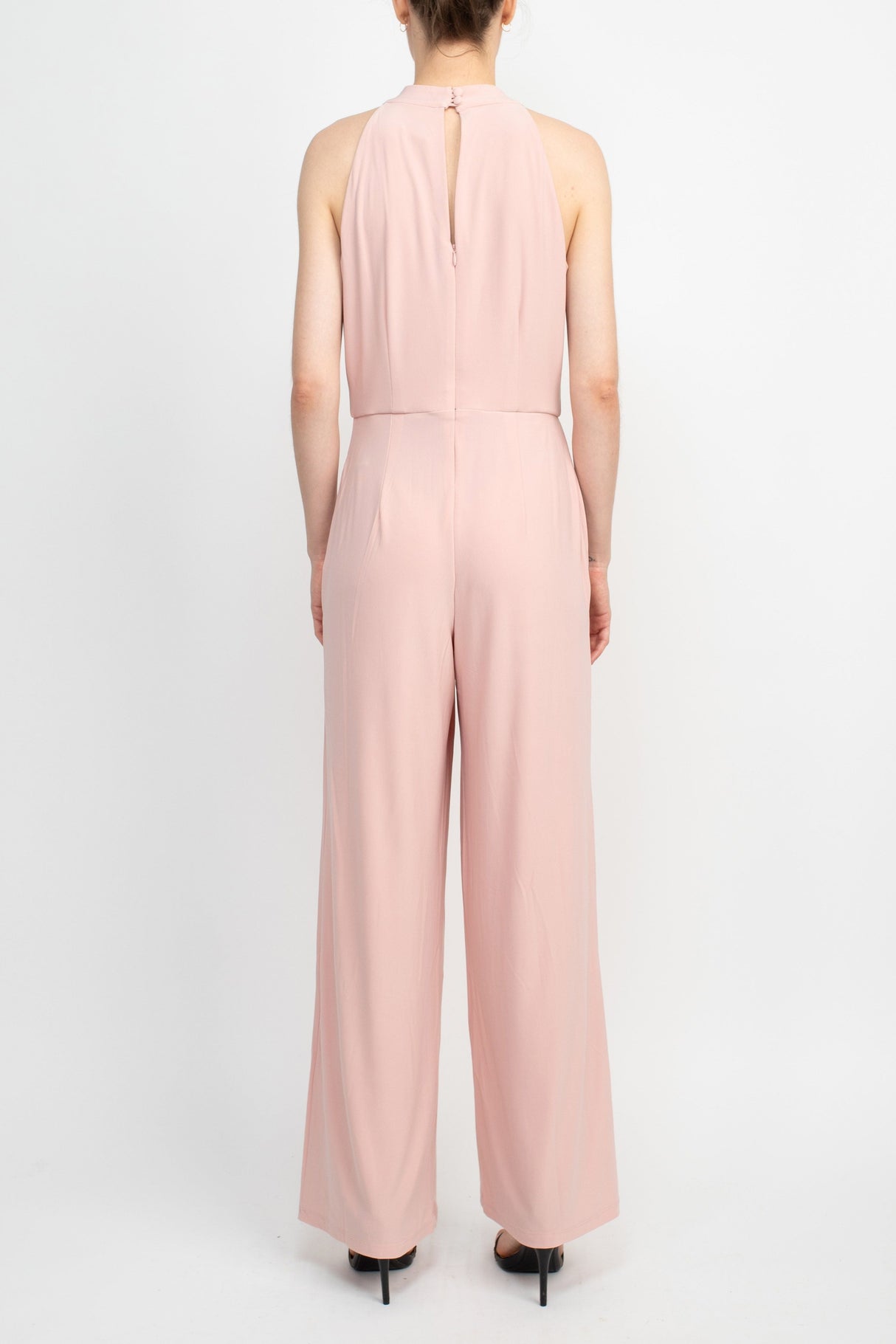 Nina Leonard Crossed Neck Sleeveless Keyhole Back Solid Jersey Jumpsuit by Curated Brands