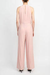 Nina Leonard Crossed Neck Sleeveless Keyhole Back Solid Jersey Jumpsuit by Curated Brands