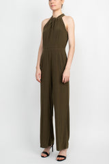 Nina Leonard Crossed Neck Sleeveless Keyhole Back Solid Jersey Jumpsuit by Curated Brands