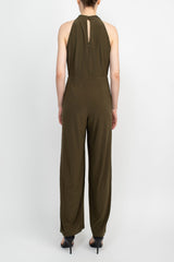 Nina Leonard Crossed Neck Sleeveless Keyhole Back Solid Jersey Jumpsuit by Curated Brands