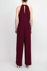 Nina Leonard Crossed Neck Sleeveless Keyhole Back Solid Jersey Jumpsuit by Curated Brands