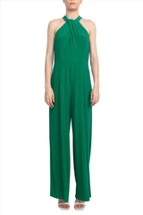 Nina Leonard Crossed Neck Sleeveless Keyhole Back Solid Jersey Jumpsuit by Curated Brands