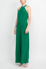 Nina Leonard Crossed Neck Sleeveless Keyhole Back Solid Jersey Jumpsuit by Curated Brands