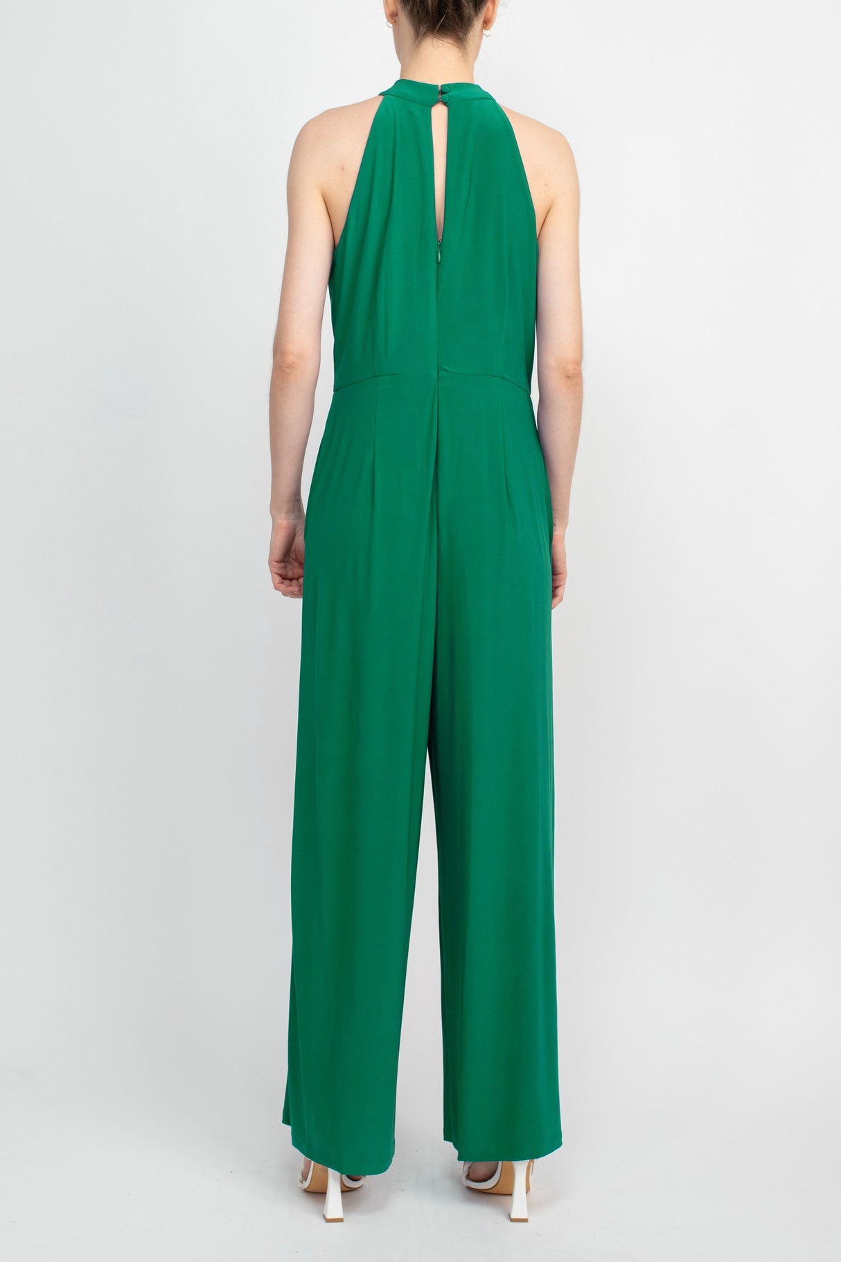 Nina Leonard Crossed Neck Sleeveless Keyhole Back Solid Jersey Jumpsuit by Curated Brands