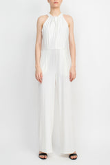 Nina Leonard Crossed Neck Sleeveless Keyhole Back Solid Jersey Jumpsuit by Curated Brands