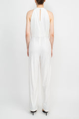 Nina Leonard Crossed Neck Sleeveless Keyhole Back Solid Jersey Jumpsuit by Curated Brands