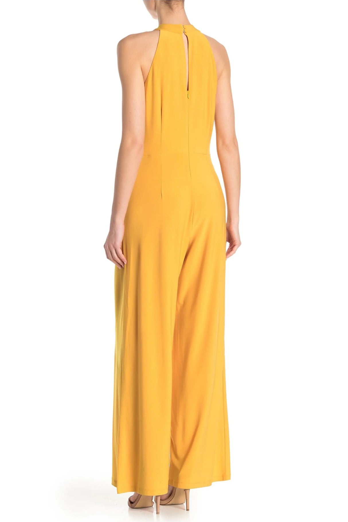 Nina Leonard Crossed Neck Sleeveless Keyhole Back Solid Jersey Jumpsuit by Curated Brands