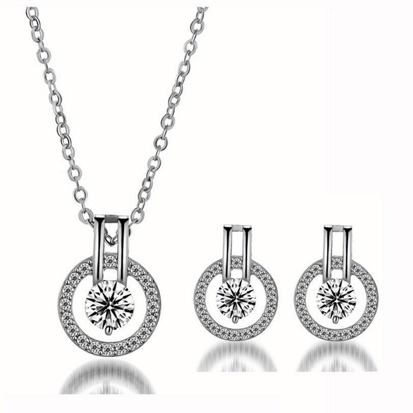 Silver Cubic Zirconia Necklace and Earring Set for Women by Hollywood Sensation®