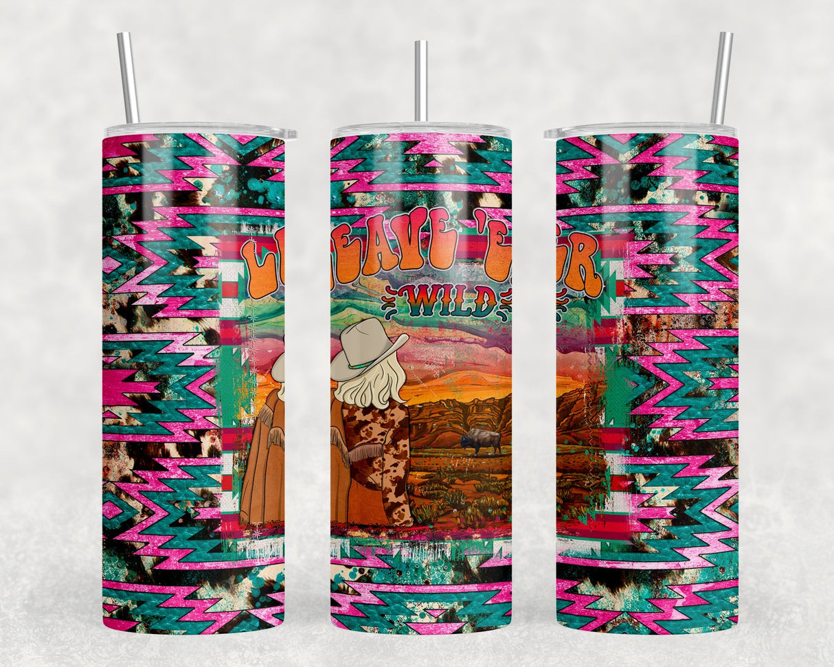 Leave Er Wild Aztec - 20 oz Steel Skinny Tumbler - Optional Blue Tooth Speaker - Speaker Color will Vary by Rowdy Ridge Co