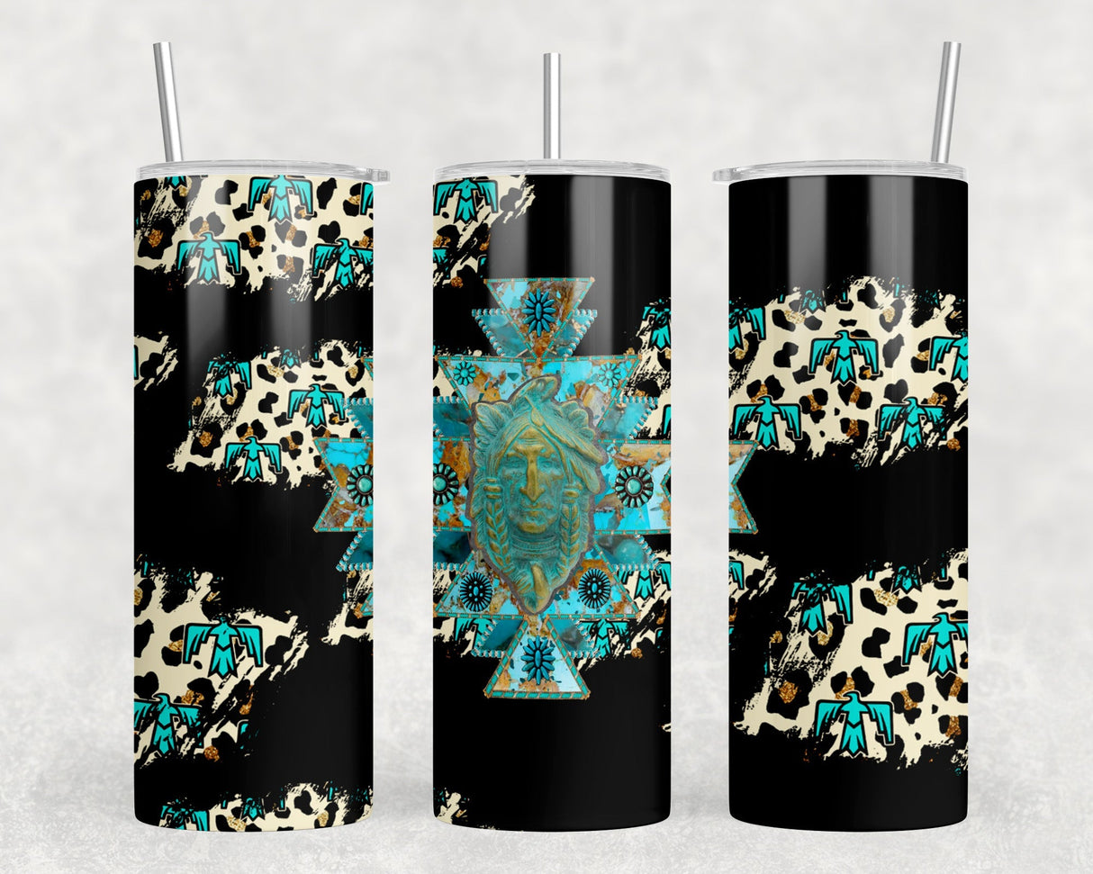 Leopard Print Chief  - 20 oz Steel Skinny Tumbler - Optional Blue Tooth Speaker - Speaker Color will Vary by Rowdy Ridge Co