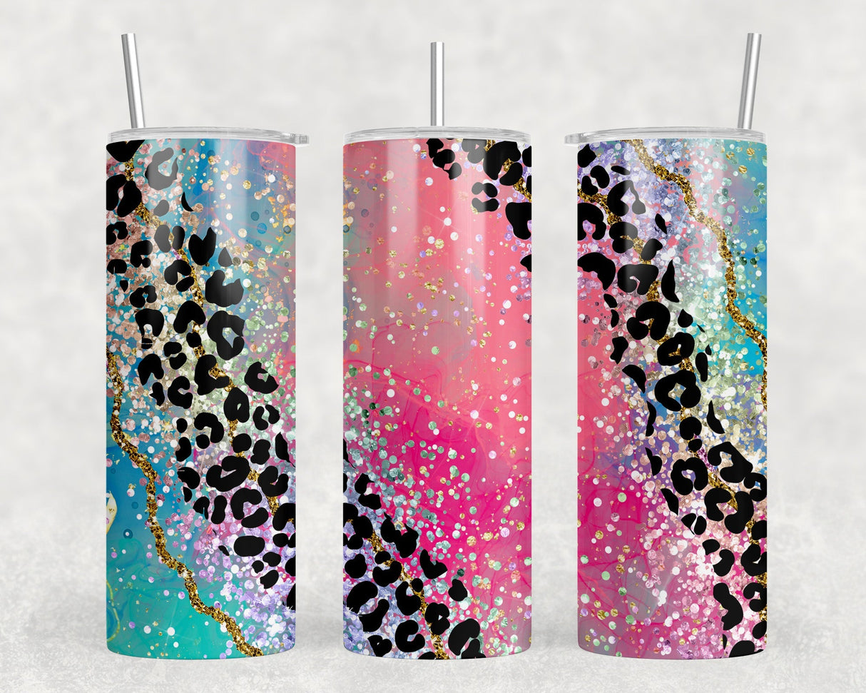 Leopard Print Milky Way - 20 oz Steel Skinny Tumbler - Optional Blue Tooth Speaker - Speaker Color will Vary by Rowdy Ridge Co