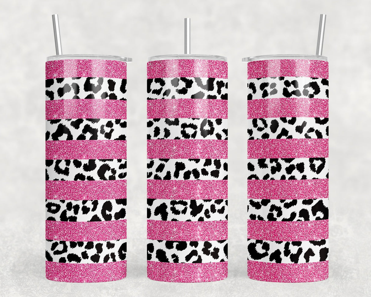 Leopard Print Stripes - 20 oz Steel Skinny Tumbler - Optional Blue Tooth Speaker - Speaker Color will Vary by Rowdy Ridge Co