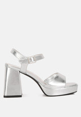 lofty metallic faux leather block heel sandals by London Rag