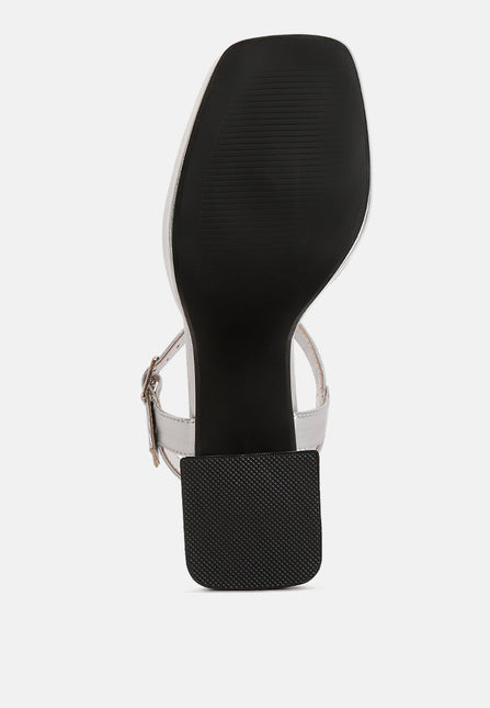 lofty metallic faux leather block heel sandals by London Rag